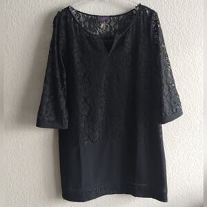 Hale Bob Black Lace & Embroidered 3/4 Sleeve Sheer Pencil Dress Women's Large